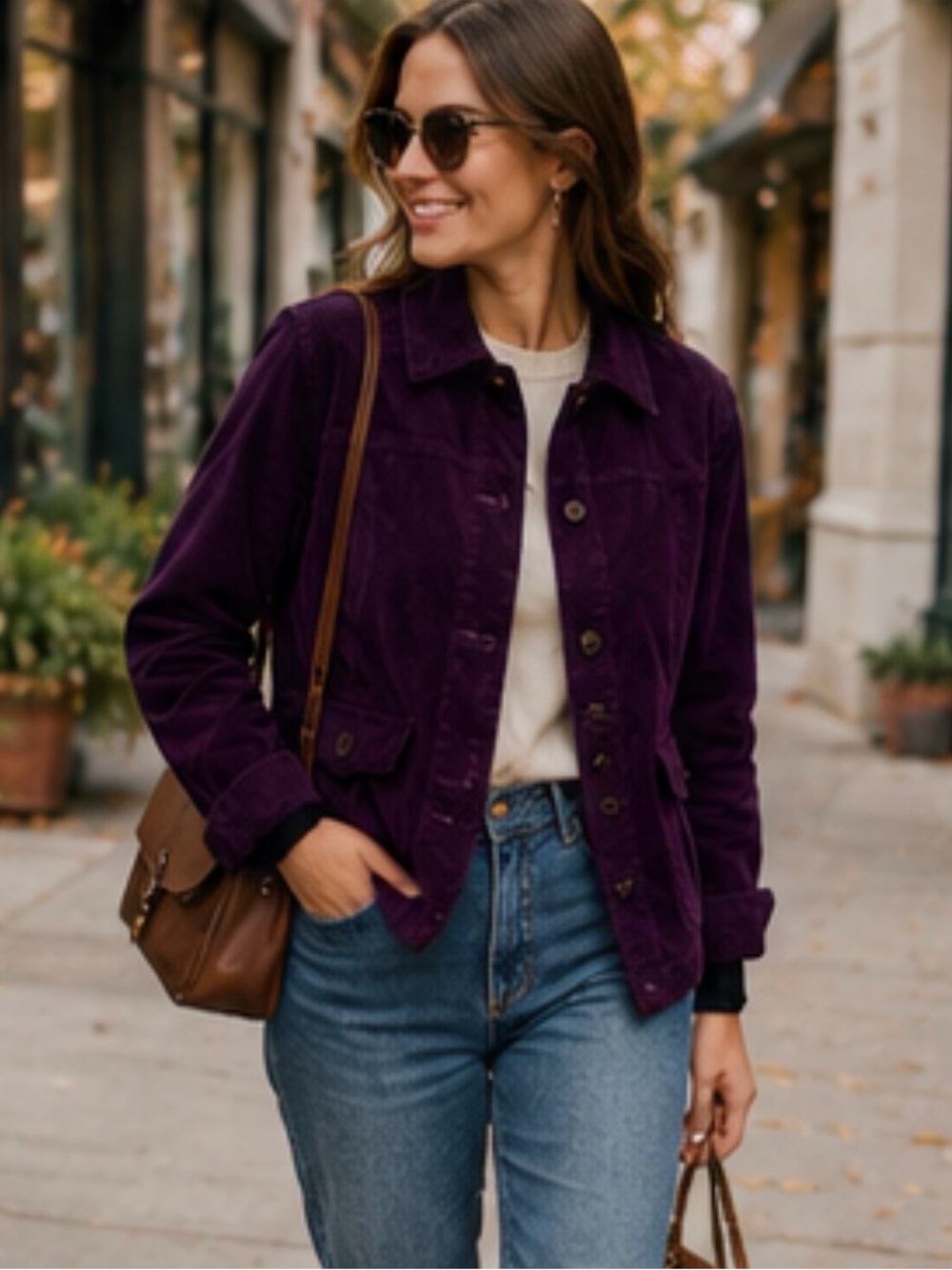 Gorgeous Plum Corduroy Button-Front Jacket